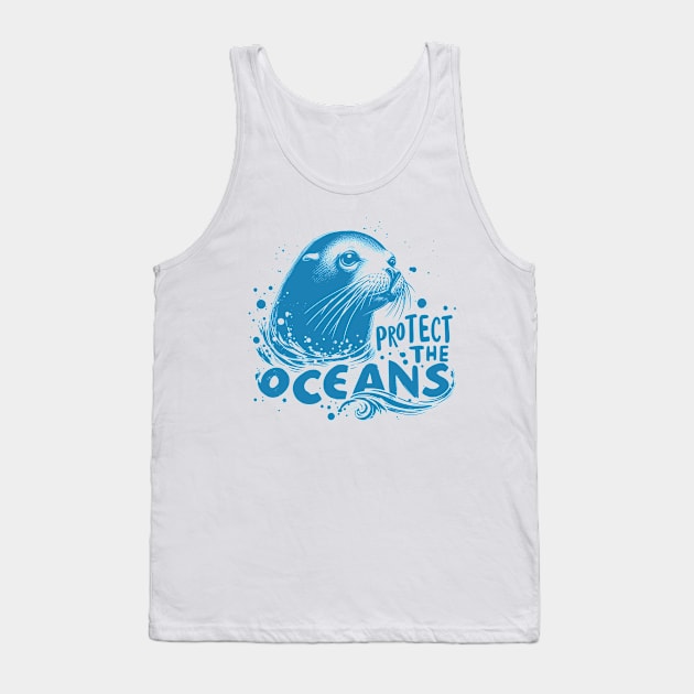 Protect the Oceans - Sea lion blue Tank Top by PrintSoulDesigns